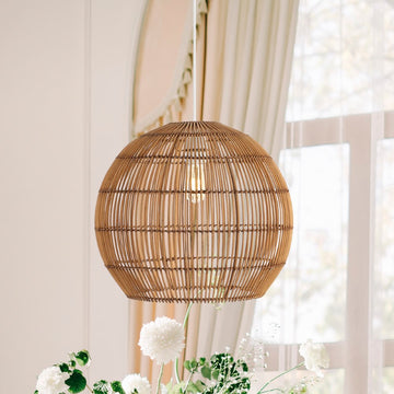 Raya 19" Farmhouse Coastal Rattan 180" Cord Plug-In or Hardwired LED Pendant - JONATHAN Y